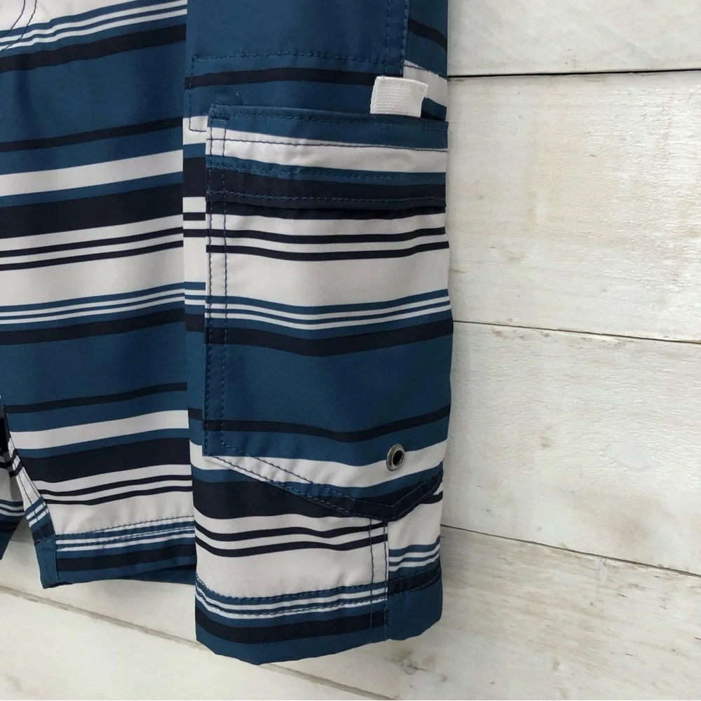 J. Crew Striped Swim Trunks Shorts • Sz 34 • Blue • EUC